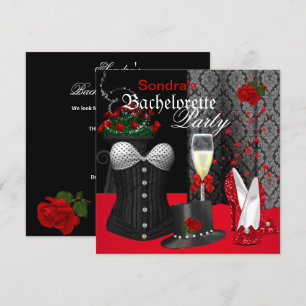 Rotes schwarzes Korsett Junggesellinnenabschied Sc Einladung