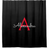 Rotes schwarzes Mädchen-Script-Monogramm-Name Mode Duschvorhang (Vorderseite)