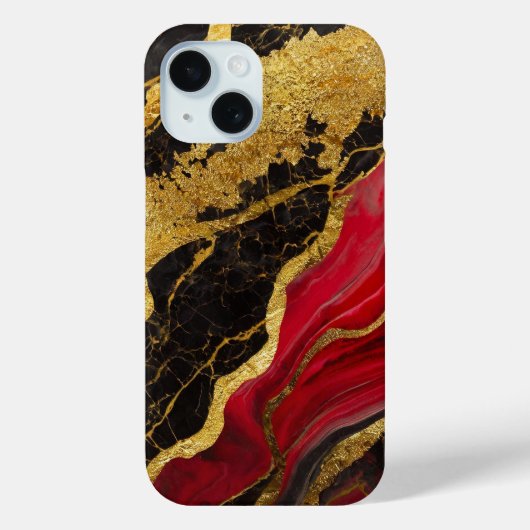 Rotes schwarzes Marmormuster mit Gold Case-Mate iPhone Hülle (Rückseite)
