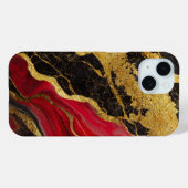 Rotes schwarzes Marmormuster mit Gold Case-Mate iPhone Hülle (Rückseite (Horizontal))