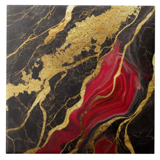Rotes schwarzes Marmormuster mit Gold Fliese (Vorderseite)