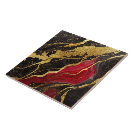 Rotes schwarzes Marmormuster mit Gold Fliese (Seite)
