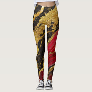 Rotes schwarzes Marmormuster mit Gold Leggings