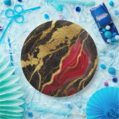 Rotes schwarzes Marmormuster mit Gold Pappteller (Party)