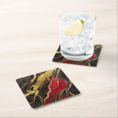 Rotes schwarzes Marmormuster mit Gold Rechteckiger Pappuntersetzer (Vor Ort)