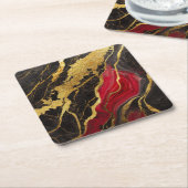 Rotes schwarzes Marmormuster mit Gold Rechteckiger Pappuntersetzer (angewinkelt)