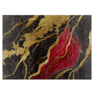 Rotes schwarzes Marmormuster mit Gold Schneidebrett