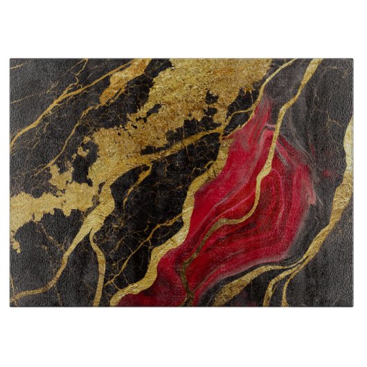 Rotes schwarzes Marmormuster mit Gold Schneidebrett (Vorderseite)