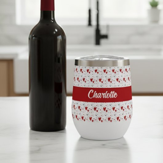 Rotes schwarzes modernes Herz Retro Monogramm Name
