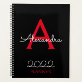 Rotes Schwarzes Monogramm-Elegant 2022 Planer (Vorderseite)