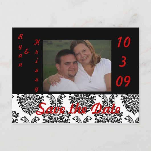 Rotes, schwarzes n-Weiß Ankündigungspostkarte (Vorderseite)