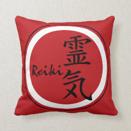 Rotes Schwarzes REIKI Symbols + Ihr Hintergrund Kissen