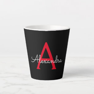 Rotes Schwarzes Skript Girl Monogramm Name Milchtasse