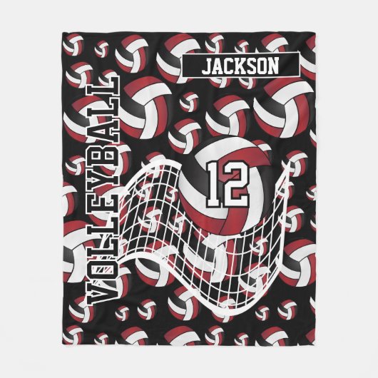 Rotes, Schwarzes und Weiß-Volleyball-Muster Fleecedecke (Vorderseite)