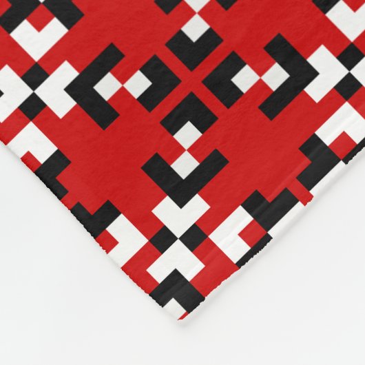 Rotes, schwarzes und weißes geometrisches Pixelmus Fleecedecke (Ecke)
