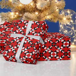Rotes, schwarzes und weißes geometrisches Pixelmus Geschenkpapier
