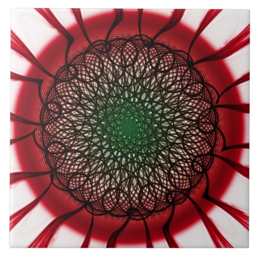 Rotes schwarzes visionäres Muster Fliese (Vorderseite)