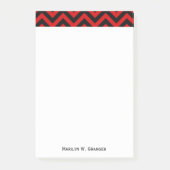 Rotes, schwarzes, Zickzack ZigZag-Muster Post-it Klebezettel (Vorderseite)