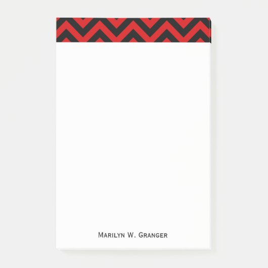 Rotes, schwarzes, Zickzack ZigZag-Muster Post-it Klebezettel (Vorderseite)
