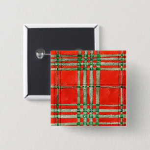 ROTES SCOTT TARTAN-Quadrat-Button Button