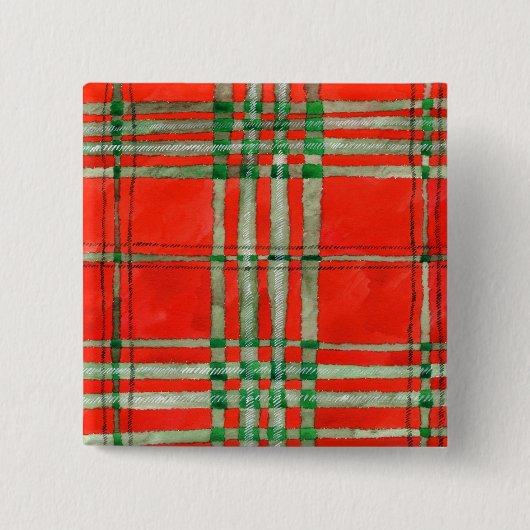 ROTES SCOTT TARTAN-Quadrat-Button Button (Vorderseite)