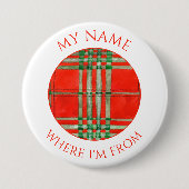 ROTES SCOTT TARTAN Round Name Tag Button Button (Vorderseite)