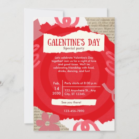 Rotes Scrapbook Galentine-Day-Party-Karte Feiertagskarte (Vorderseite)