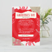 Rotes Scrapbook Galentine-Day-Party-Karte Feiertagskarte (Stehend Vorderseite)