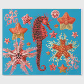 ROTES SEEPFERD UND SAISTAREN IM LEBEN DES AQUA BLA GESCHENKPAPIER (Flach)