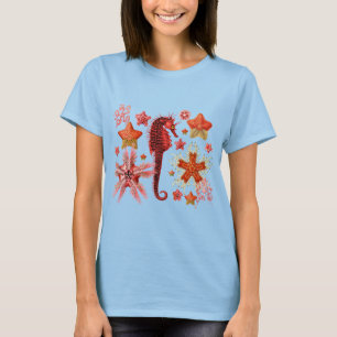 ROTES SEEPFERD UND SEASTARS IM AQUA BLUE Sea Life T-Shirt