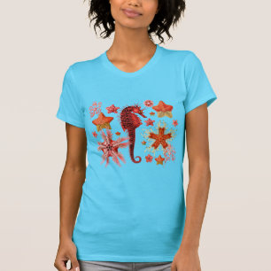 ROTES SEEPFERD UND SEASTARS IM AQUA BLUE Sea Life T-Shirt
