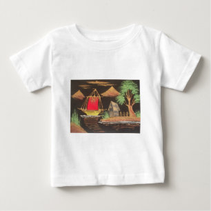 Rotes Segelboot Landschaft Ölbild Kunst Druck Baby T-shirt