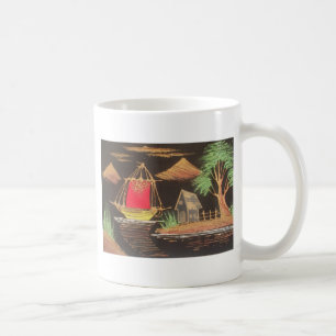 Rotes Segelboot Landschaft Ölmalerei Kunst Druck Kaffeetasse