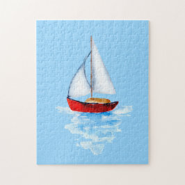 Rotes Segelboot Meer Moderne Meeresfarbe Puzzle