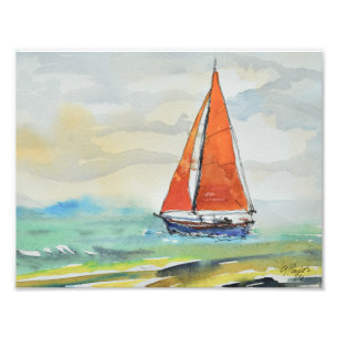 Rotes Segelboot Ozeanwind Fotodruck