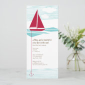 Rotes Segelboot-Party laden ein Einladung (Stehend Vorderseite)