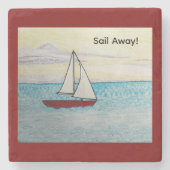 Rotes Segelboot- Segel weg Stein Untersetzer (Vorderseite)