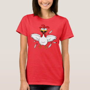 Rotes Shirt-lustiges verrücktes Cartoon-Huhn T-Shirt