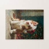Rotes Sibirisches Husky-Welpen-Weihnachtsbild Puzzle (Horizontal)