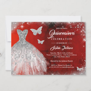 Rotes Silber-Sparkling-Kleid Schmetterling Quincea Einladung