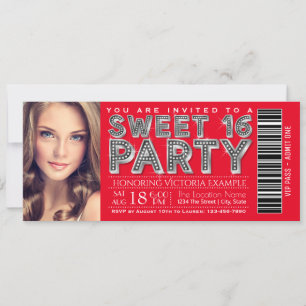 Rotes Silber Sweet 16 Ticket Einladung