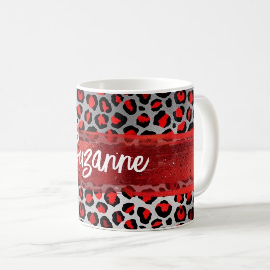 Rotes Silber und schwarzer Fohlenleopard Pinselstr Kaffeetasse (VorderseiteRechts)