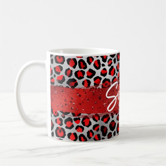 Rotes Silber und schwarzer Fohlenleopard Pinselstr Kaffeetasse (Links)