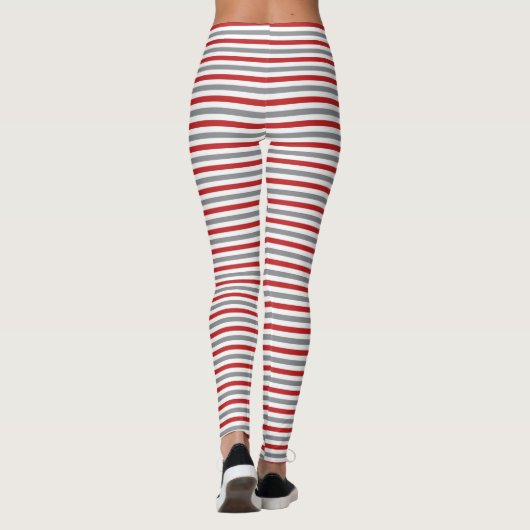 Rotes Silber und weiße Weihnachtsstreifen Leggings (Rückseite)