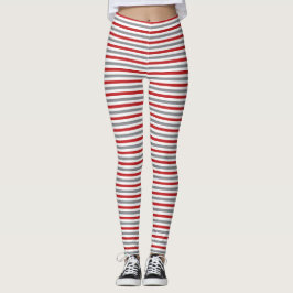 Rotes Silber und weiße Weihnachtsstreifen Leggings
