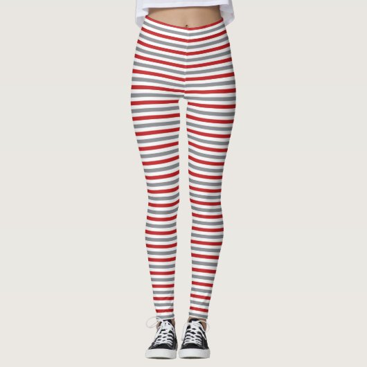 Rotes Silber und weiße Weihnachtsstreifen Leggings (Vorderseite)