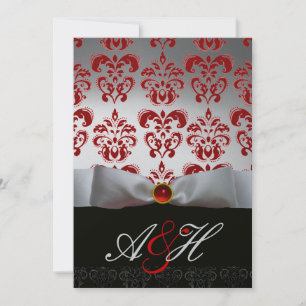 ROTES SILBERNES BAND & SCHWARZER DAMAST-MONOGRAMM  EINLADUNG