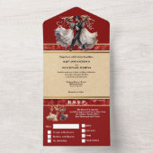 Rotes Skelett Bräutigam gotische Hochzeit All In One Einladung (Innen)