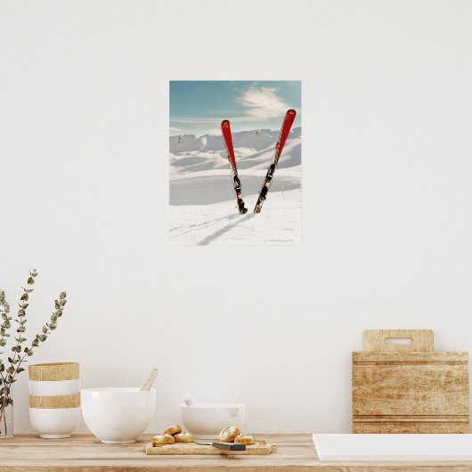 Rotes Skigebiet stehend im Schnee Poster (Küche)