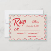 Rotes Skript Blaue Wasserfarbe QR-Code Retro-Hochz RSVP Karte (Vorderseite)